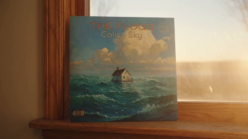An album cover becomes an ocean world before returning to the record