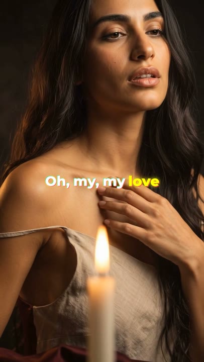 A vertical lyric-video portrait lit by a candle