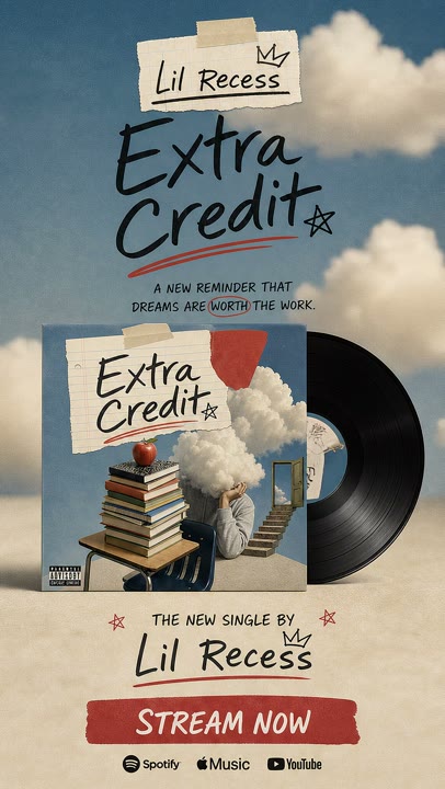 An illustrated record sleeve and vinyl in a vertical streaming promo