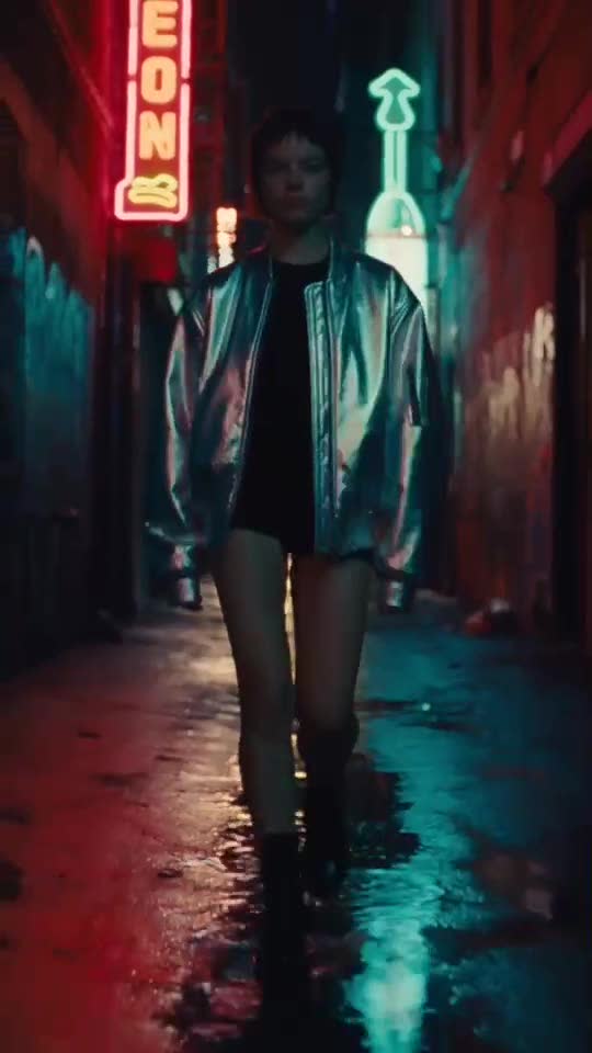 A vertical music video cutdown in a neon-lit alley