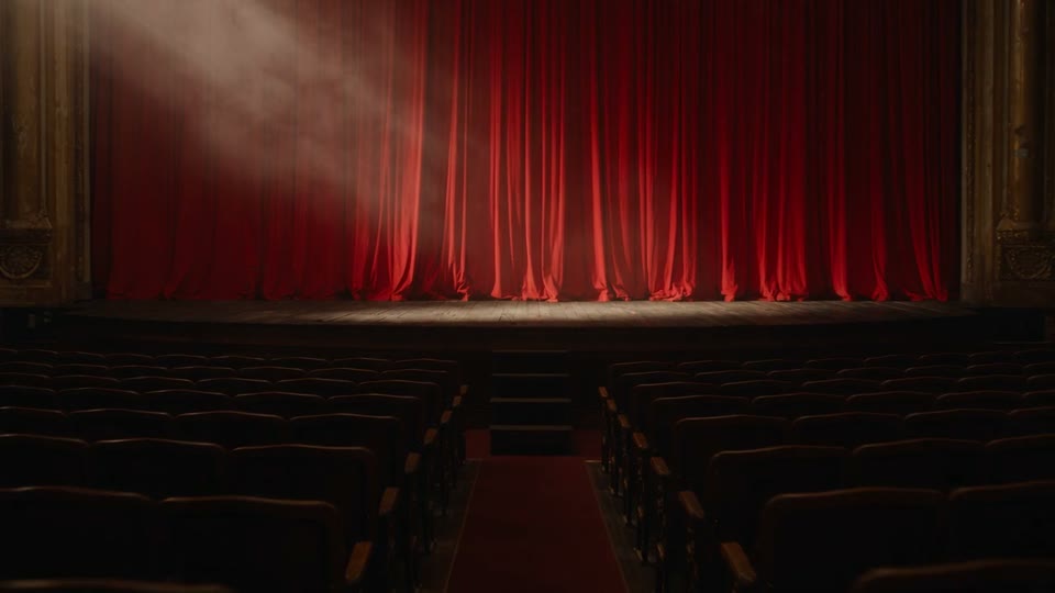 A cinematic journey from red curtains to ocean and floating lanterns