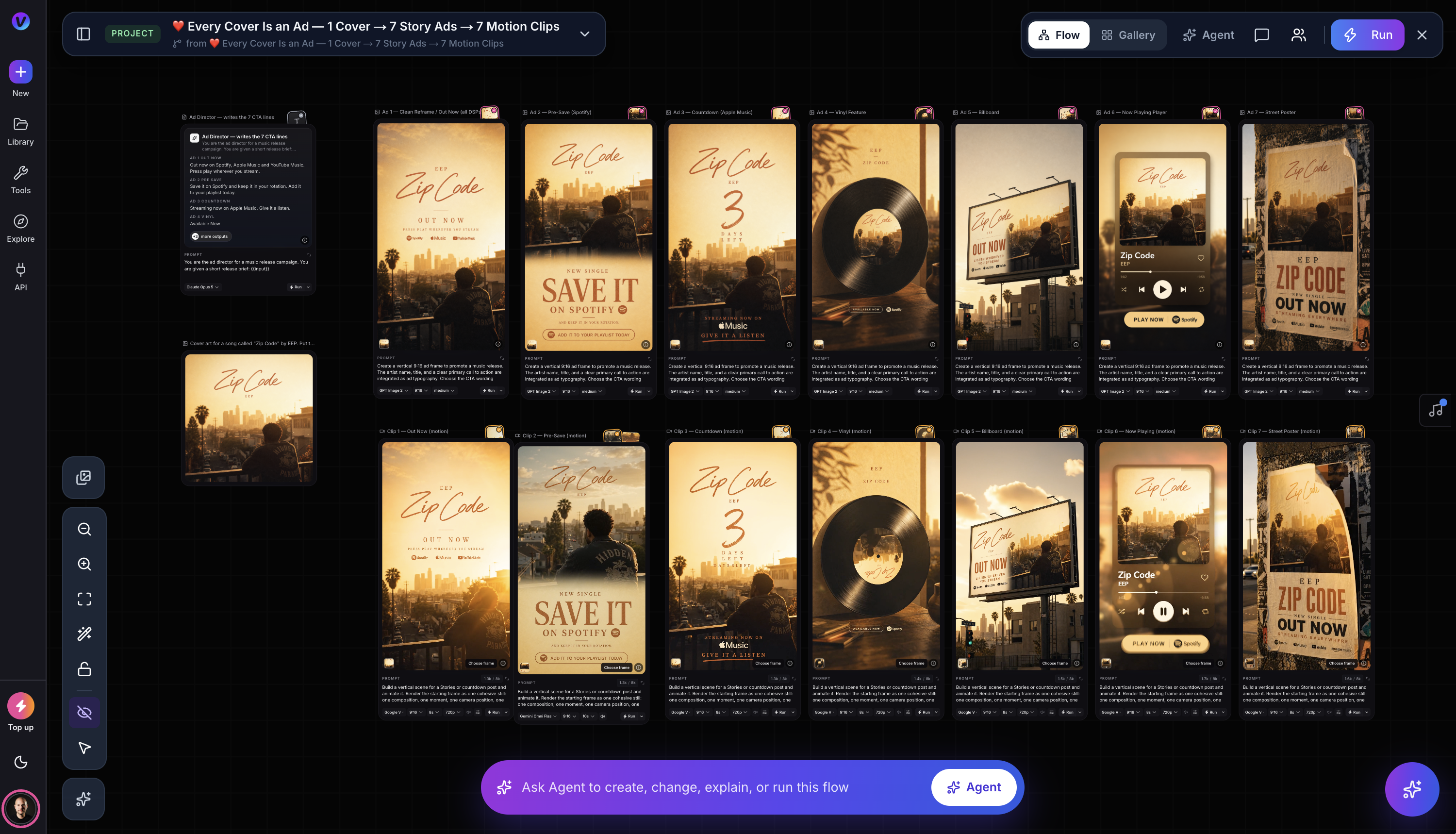 The real Zip Code project showing the source artwork, story ad concepts and motion outputs